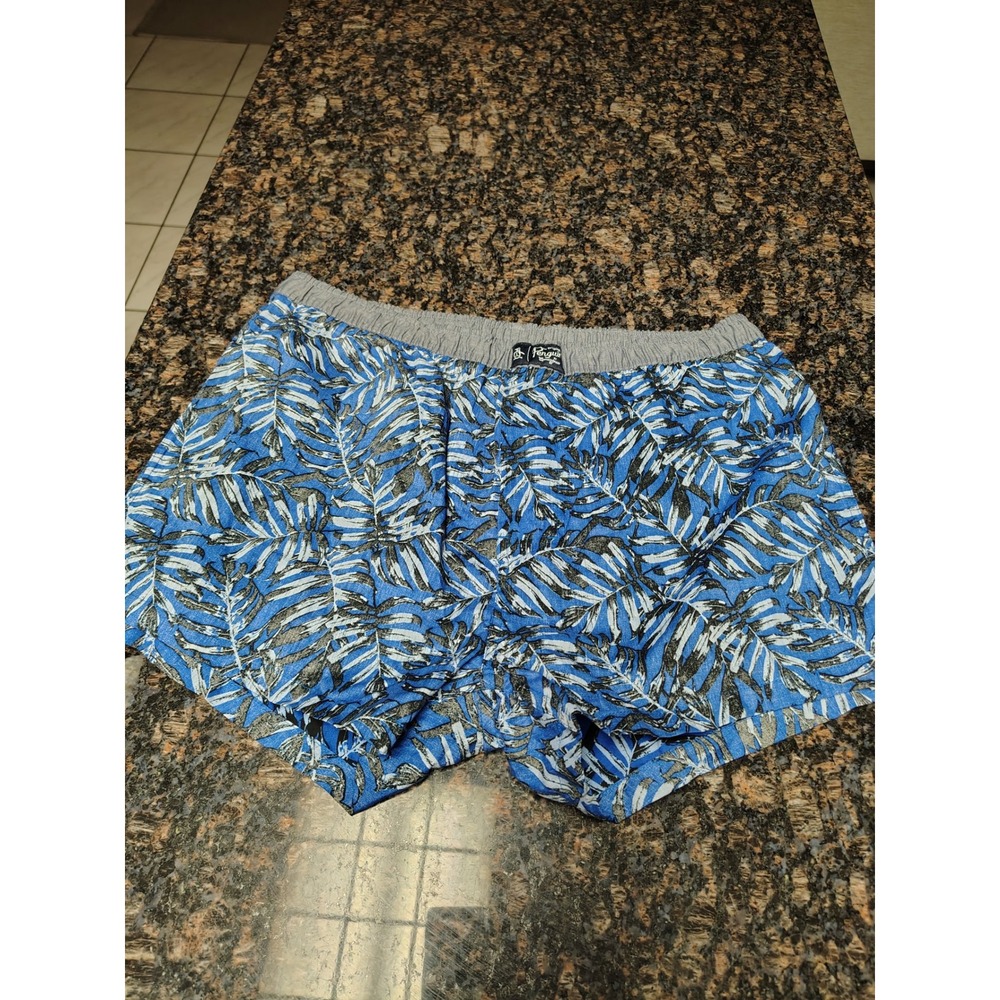 Original Penguin Mens Blue Tropical Palm Leaf Cotton Lounge Boxer Shorts Large